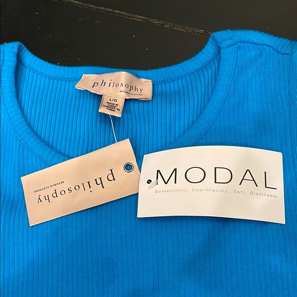 Philosophy Blue Ribbed Ruffle Tee - Picture 11 of 11